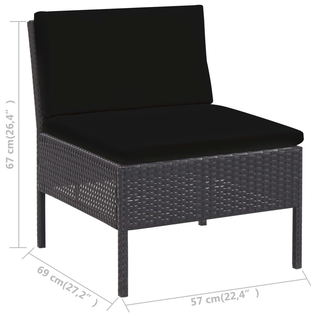 5 Piece Garden Sofa Set with Cushions Poly Rattan Black