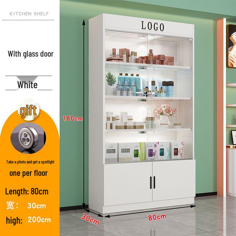 Glass Display Cabinet with Lock for Beauty Salon Cosmetics