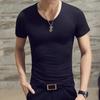 V-Neck Short Sleeve Thin Men T-shirt Summer Solid Color Slim Fit Tee Top Streetwear