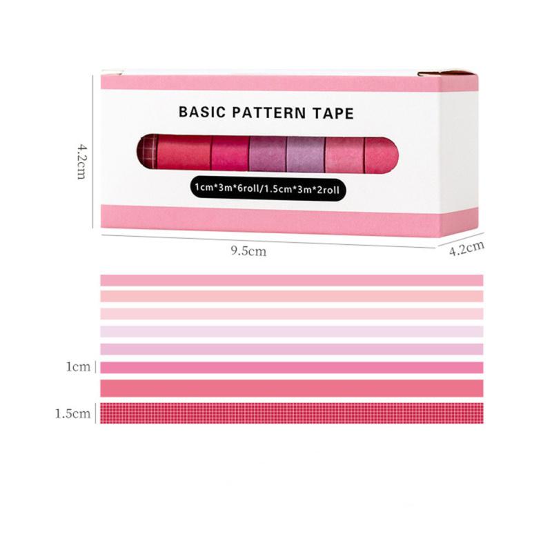 Ensemble de 8 Rouleaux de Ruban Coloré Rétro Grille Couleur Unie Multi-usage Bricolage Arts Artisanat Décoration Pour Journal