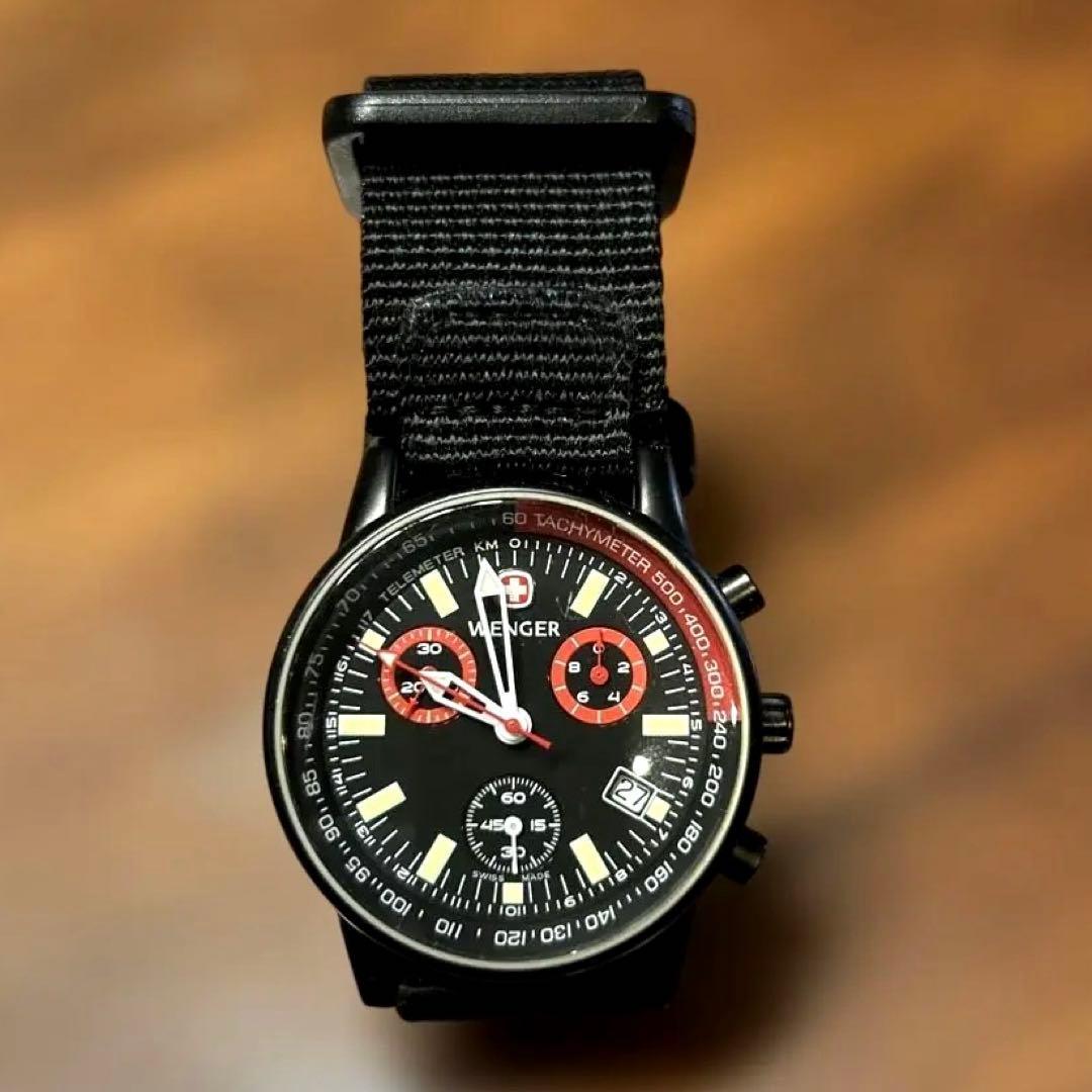 Used WENGER Chronograph Watch Black NATO Strap