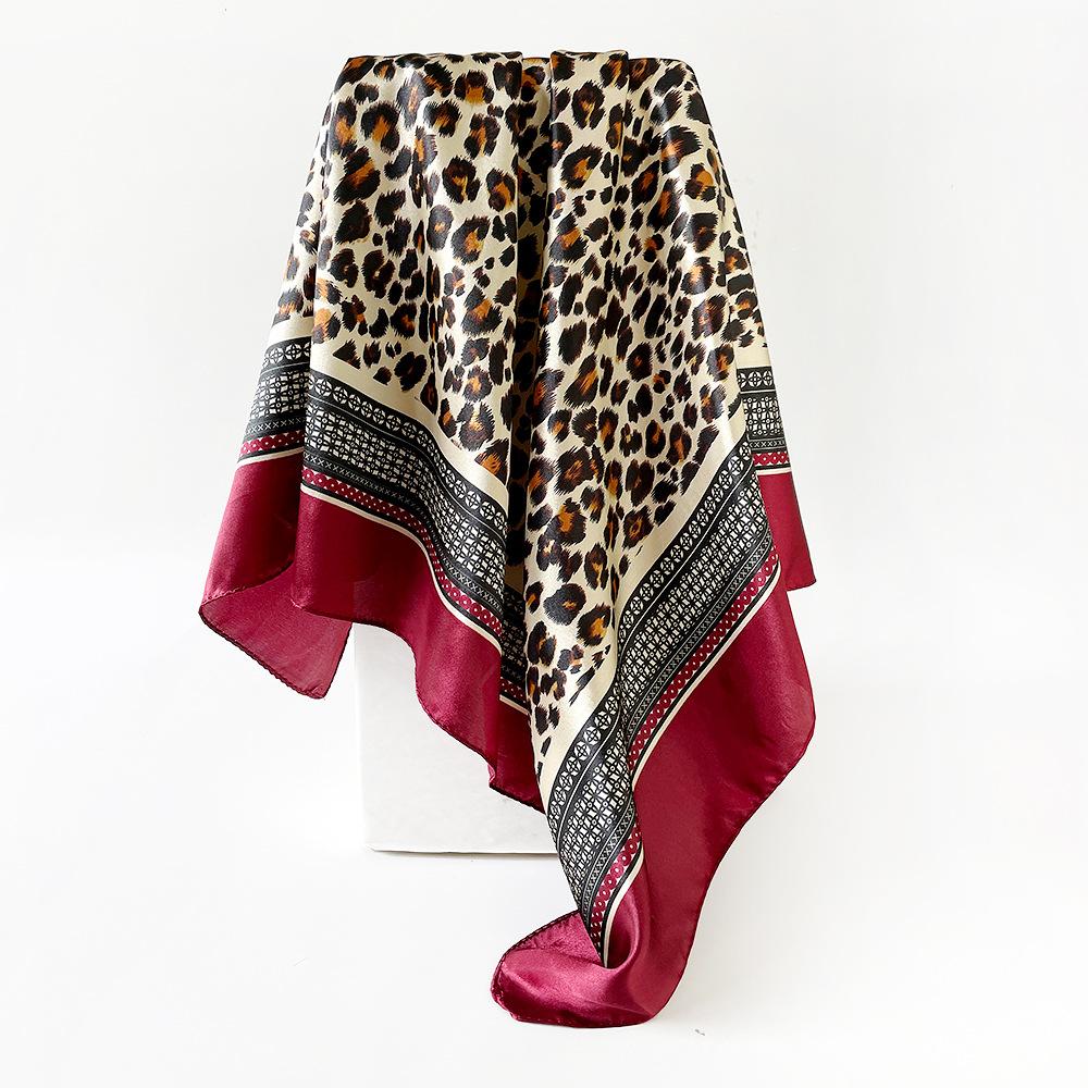 Artificial Silk Scarf 90cm Women's New Arrival Headscarf Satin Square Scarf Leopard Print Shawl