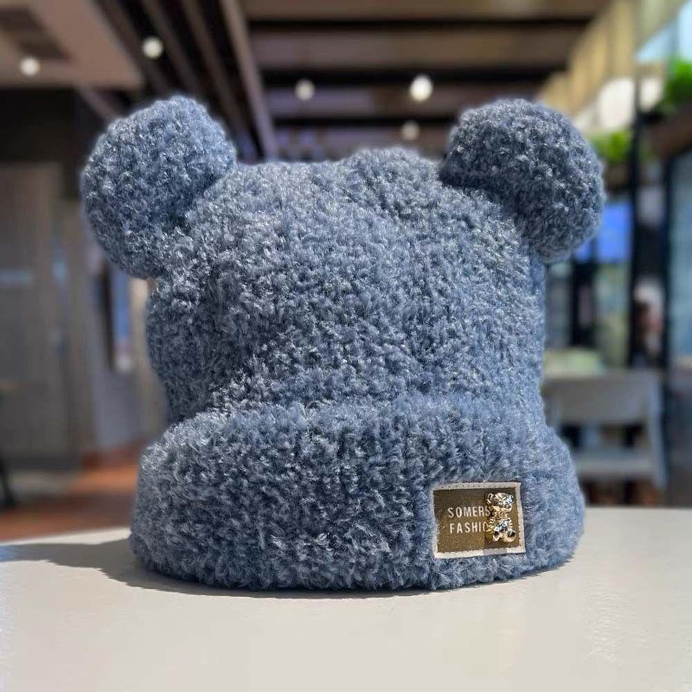 Letter Plush Bear Beanies Cartoon Winter Cap Fashion Cat Ear Skullies  Autumn/Winter
