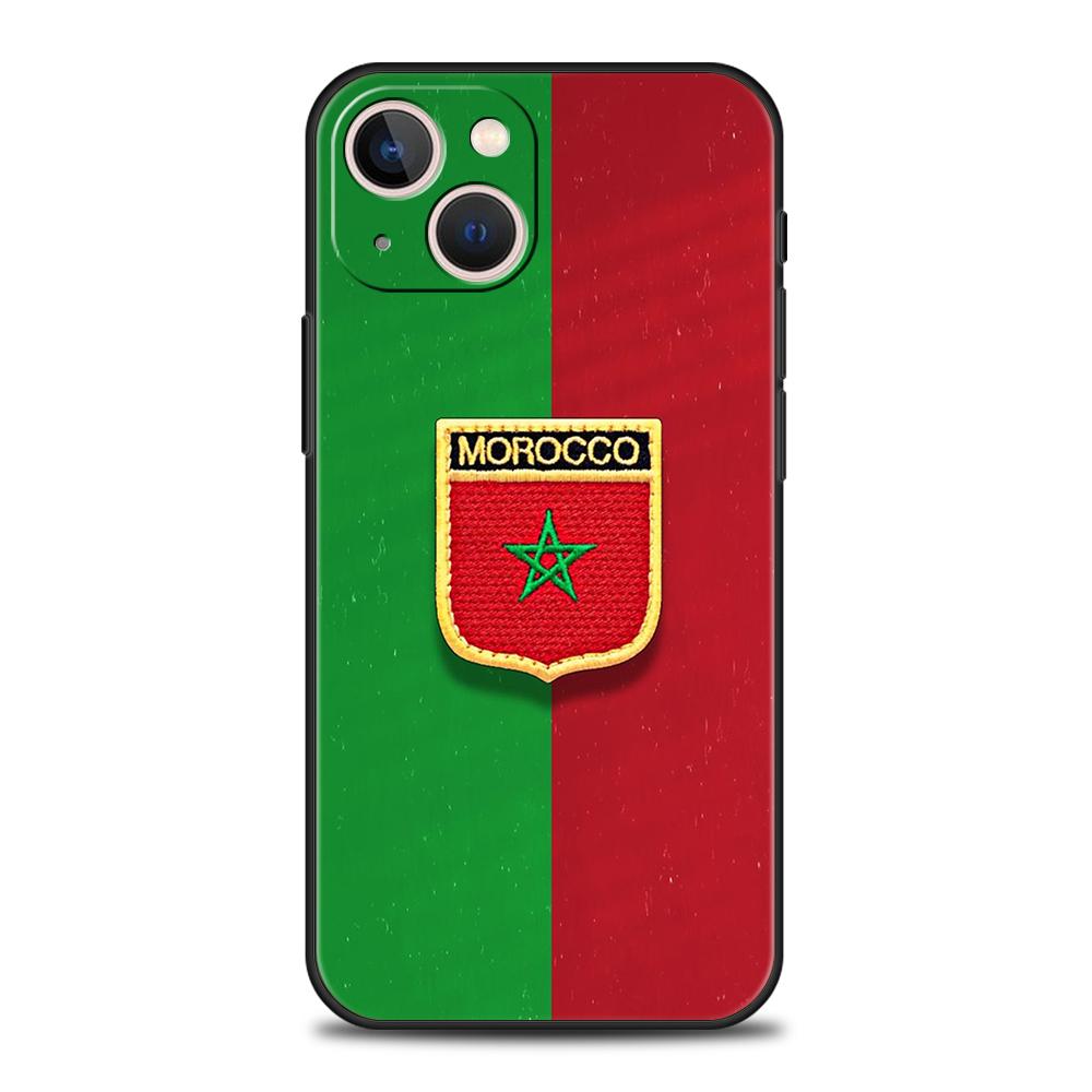 Morocco Flag Passport Luxury Phone Case For iPhone 11 12 13 14 15 Pro Max Mini X XR XS 7 8 Plus SE Silicone Cover Black Funda