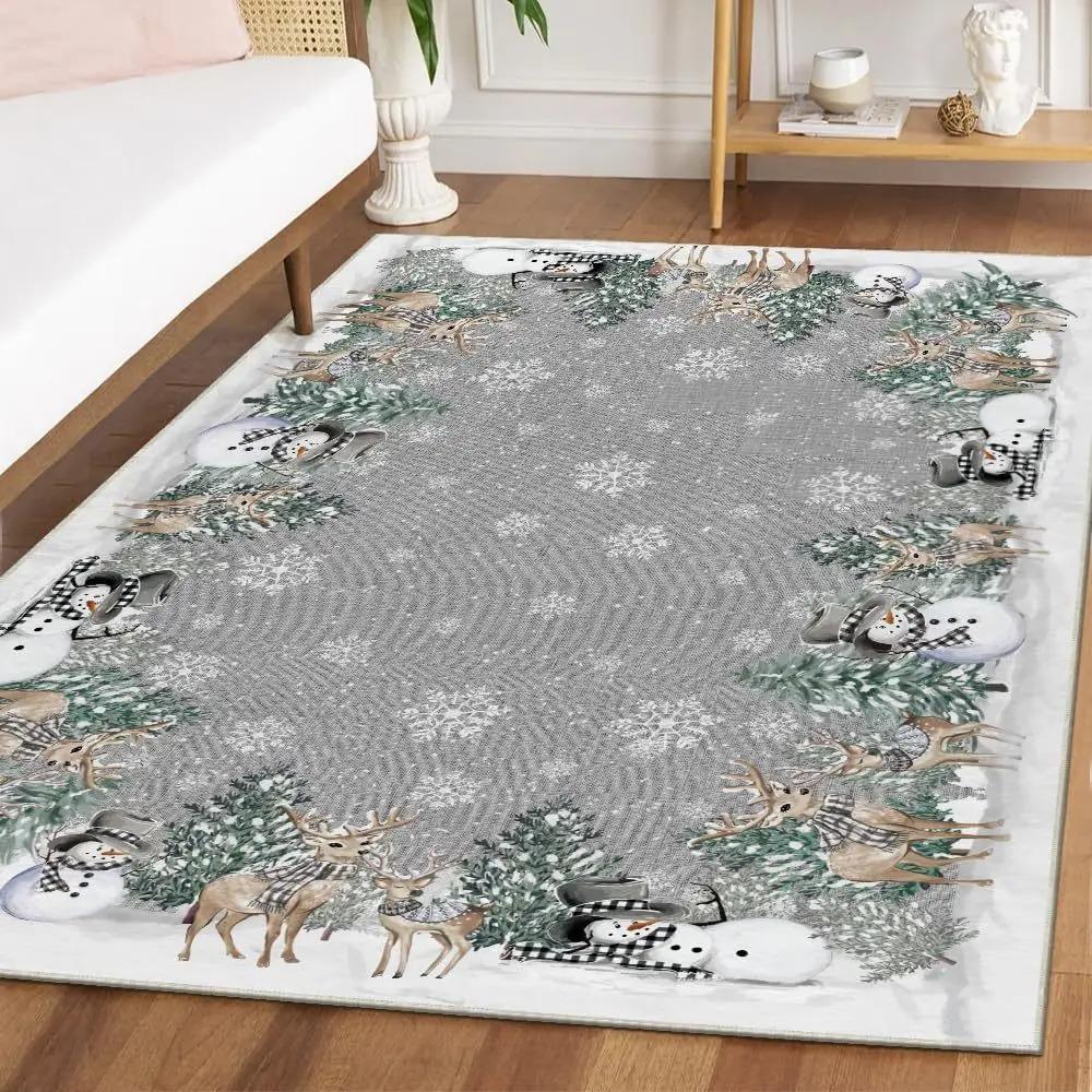 Snowflake Christmas Tree Carpet Living Room Decor Sofa Rug Bedroom Bedside Rug Kitchen Dining Table Mat FloorMat Christmas Decor