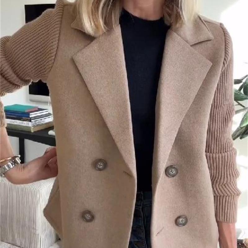 

Весна 2025 Новые Свитера Куртка Европейский и Американский Женский Модный Стиль Шерстяное Пальто с Вставками S хаки