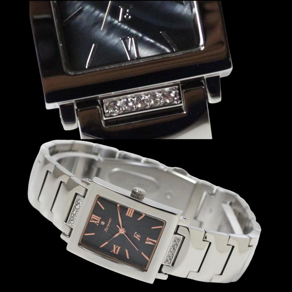 FOREVER Men's Watch with Shell Dial and Crystal Detail, Includes Easy Strap Adjustment Tool, FG-1205-5PG (BlackPG)