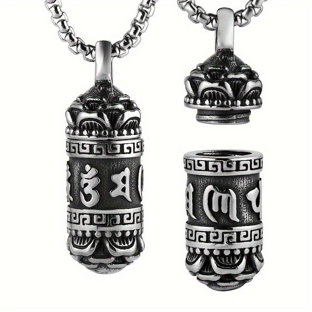 Buddhist Cremation Ash Pendant - Retro palace-style mantra necklace with lotus design.