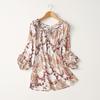Export Export French Style Print Cotton Silk Shirt Tassel Shoelace Loose Pullover Artificial Cotton Tops Plus Size Ladies Plus Size