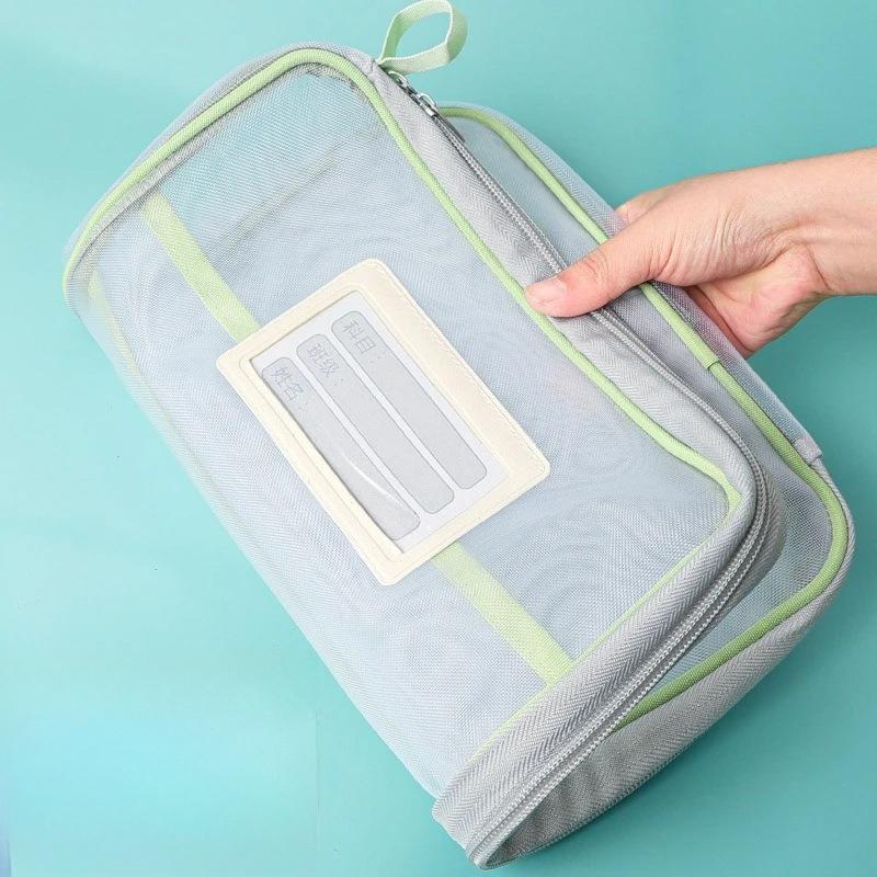 A4 Book Bag for School Double Layer Mesh Organizer Large Capacity Student Essentials Textbooks Folders Storage School Supplies
