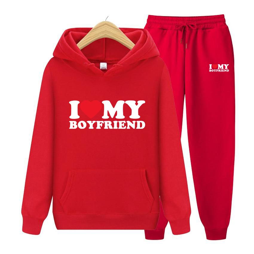 I Love My Boyfriend Herrenanzug Hoodie Zweiteiliges Set Kapuzenpullover Damen Hoodie Herbst Herren Hoodie + Hosen Sets