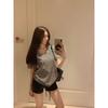 Design sense V-neck striped short-sleeved T-shirt women, summer spice girl loose and thin women's top