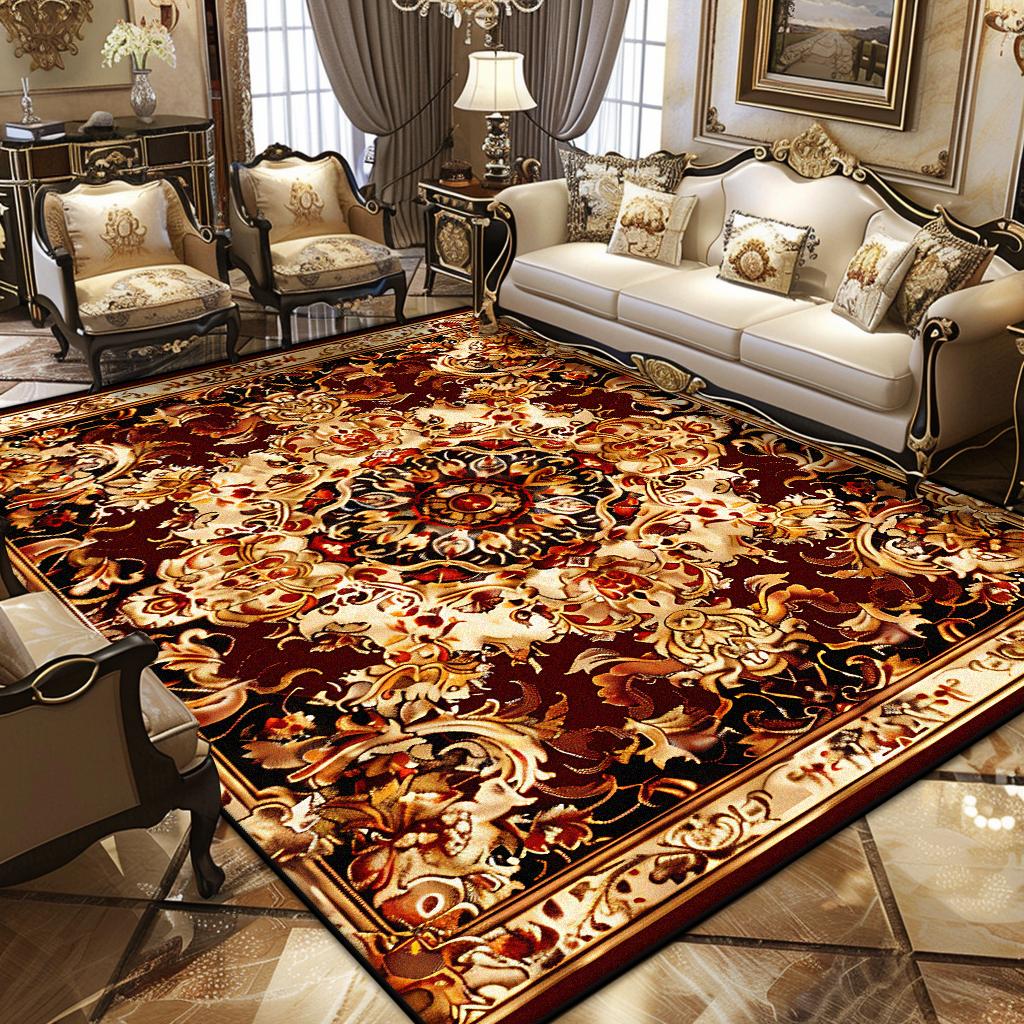 

Розкішний Перський Ретро Килим Європейська Декорація Легко Чиститься Нековзкий Килим Великих Розмірів для Вітальні Спальні Гардеробної Миється М який Килимок 120*160cm