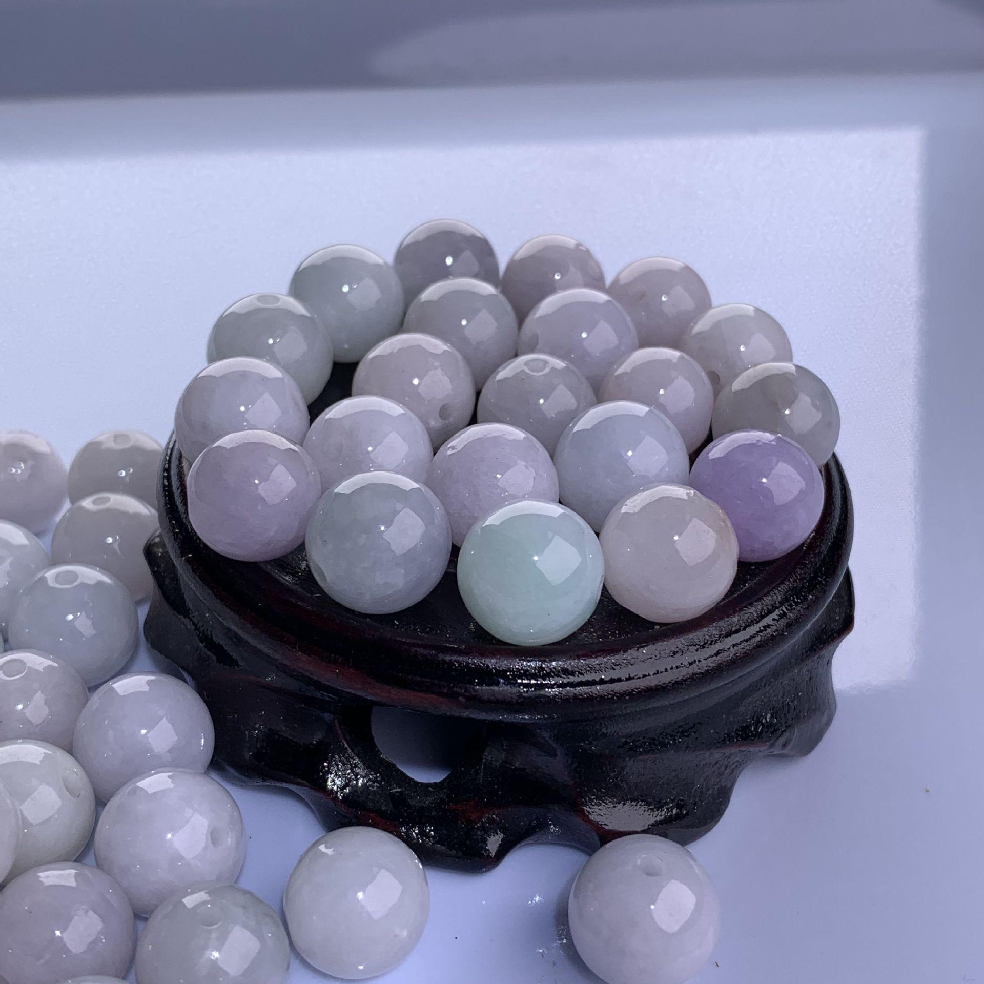 Myanmar A-Grade Jadeite Bracelet: Floating Flowers Yellow, Purple  White Ice 12-14mm Round Beads