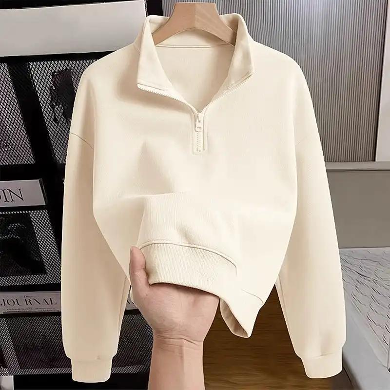 Bargain Half-Zip Collar Short Sleeve Sweater for Women S белый