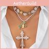 Style Layered Cross Pendant Necklace With Rhinestone Embellishments For Women