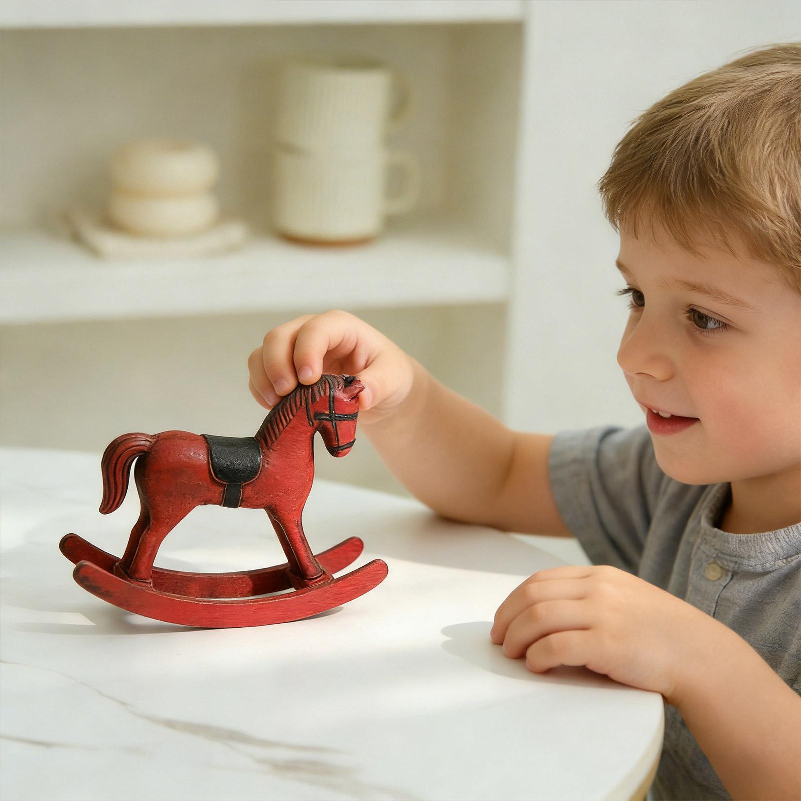 Wooden Rocking Horse Statue Rural Rocking Horse Miniature Statue Retro Horse Sculpture Second Christmas Together Ornament (as the picture,One Size)