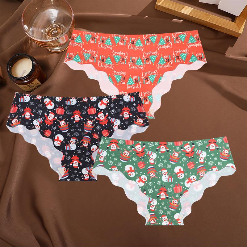 

FINETOO 3 шт./комплект рождественские трусики со снежинками и Санта-Клаусом сексуальное дышащее женское нижнее белье с низкой талией волнистые узоры трусики Счастливого Рождества XL&Set