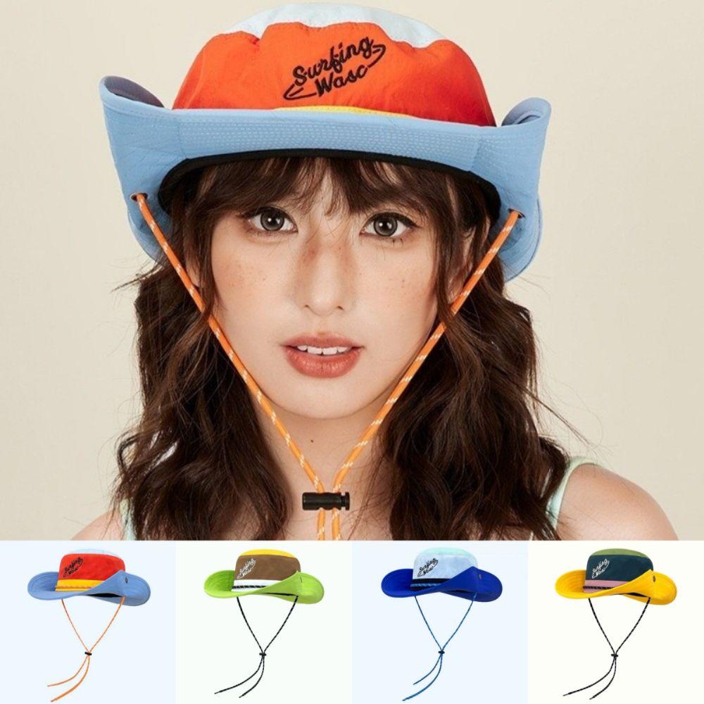 Color-blocked Design Fishermen Cap Sun Protection Big Brim Hats New Travel Bucket Hats  Outdoor Use