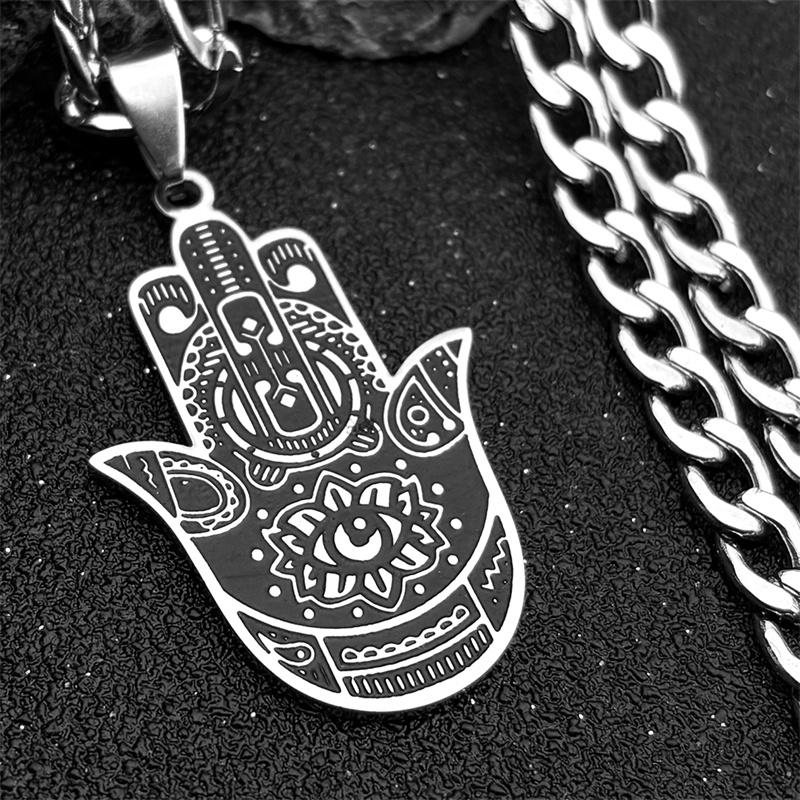 Fatima Hand Symbol Pendant Stainless steel Silver Color Jewelry Women Men Fashion Amulet Necklace Bracelet Accessories