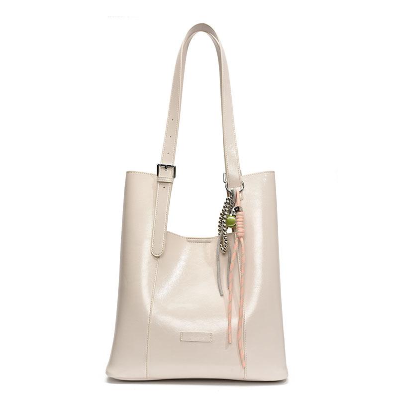 

New retro oil wax pitot bag simple large-capacity bucket bag versatile underarm shoulder bag mother and child bag Without pendant белый