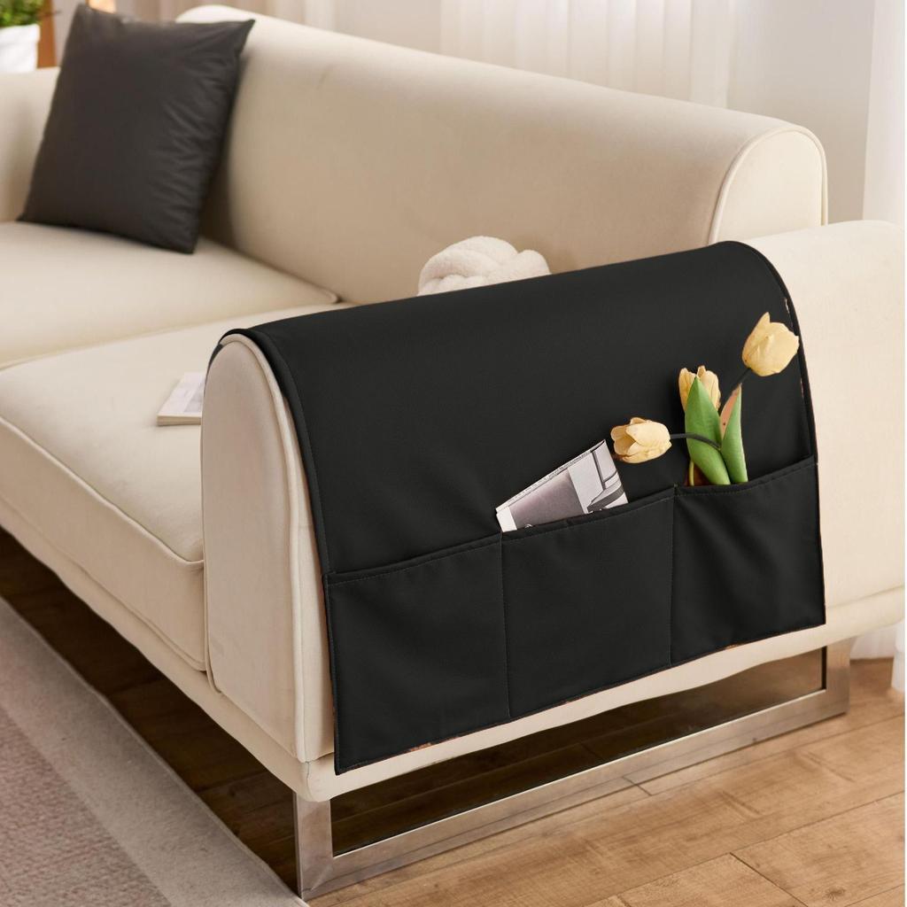 Simple Modern Solid Color Armrest Storage Bag Leather Waterproof Dustproof Sofa Armrest Cover Cloth Home Living Room Decoration