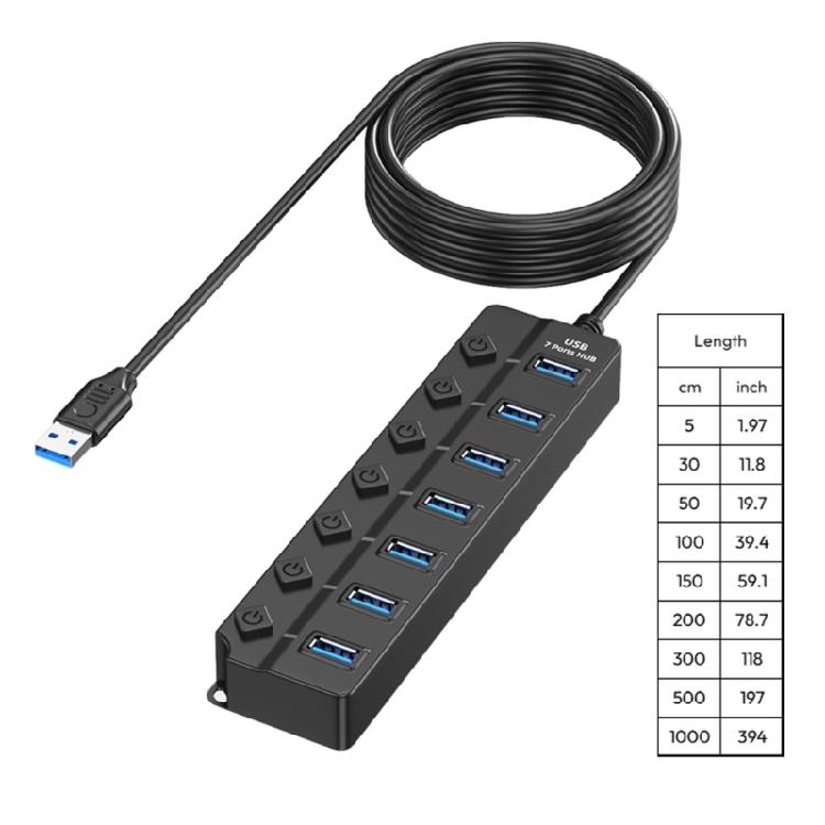 7/4 Port USB Hub With Extension Cable, USB Extension Hub Individual Controls, Wide Compatibility for Quick Data Transfer