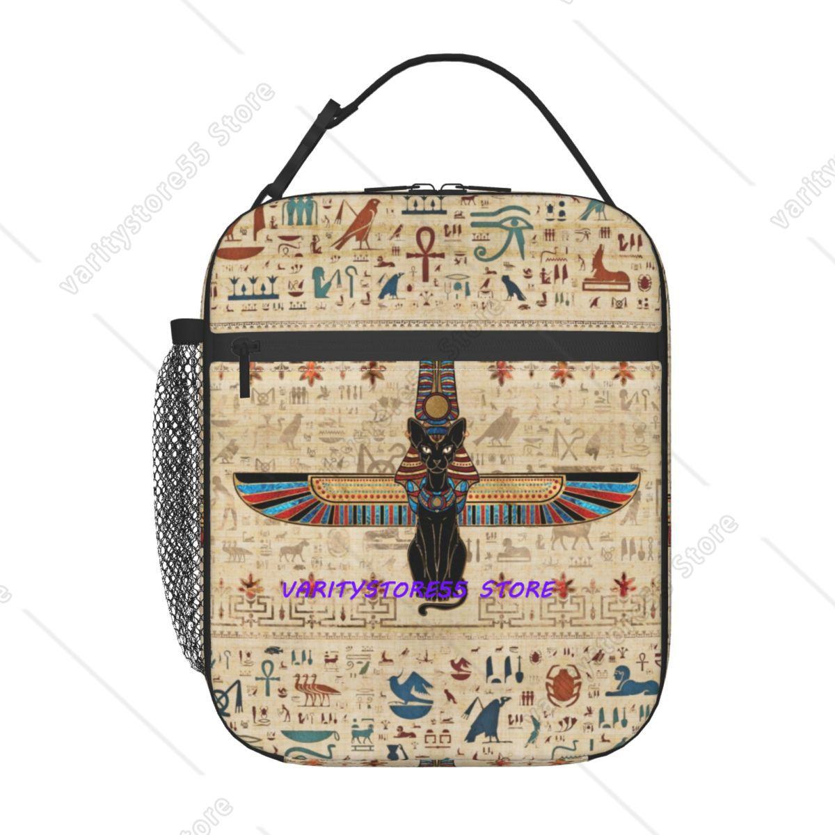 Hieroglyphics Egyptian Cat Bastet Insulated Lunch Bag for Women Portable Thermal Cooler Lunch Tote Kids School Children One Size