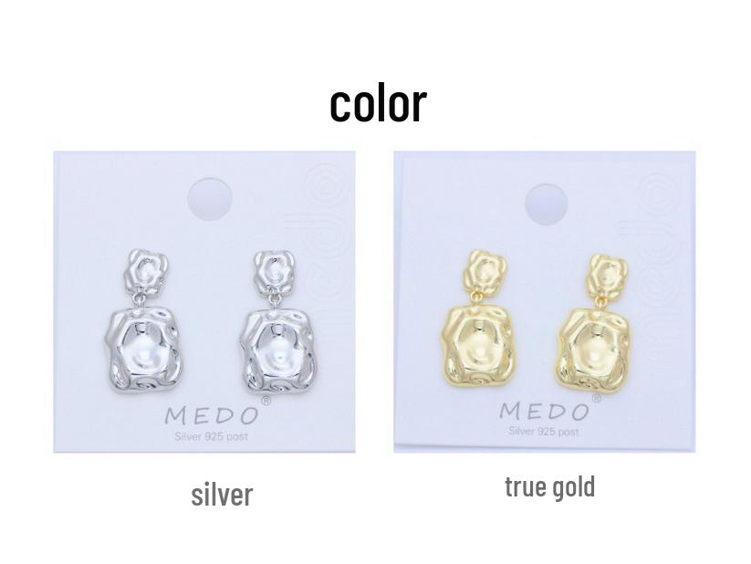 Gold-Plated S925 Silver Geometric Square Textured Earrings