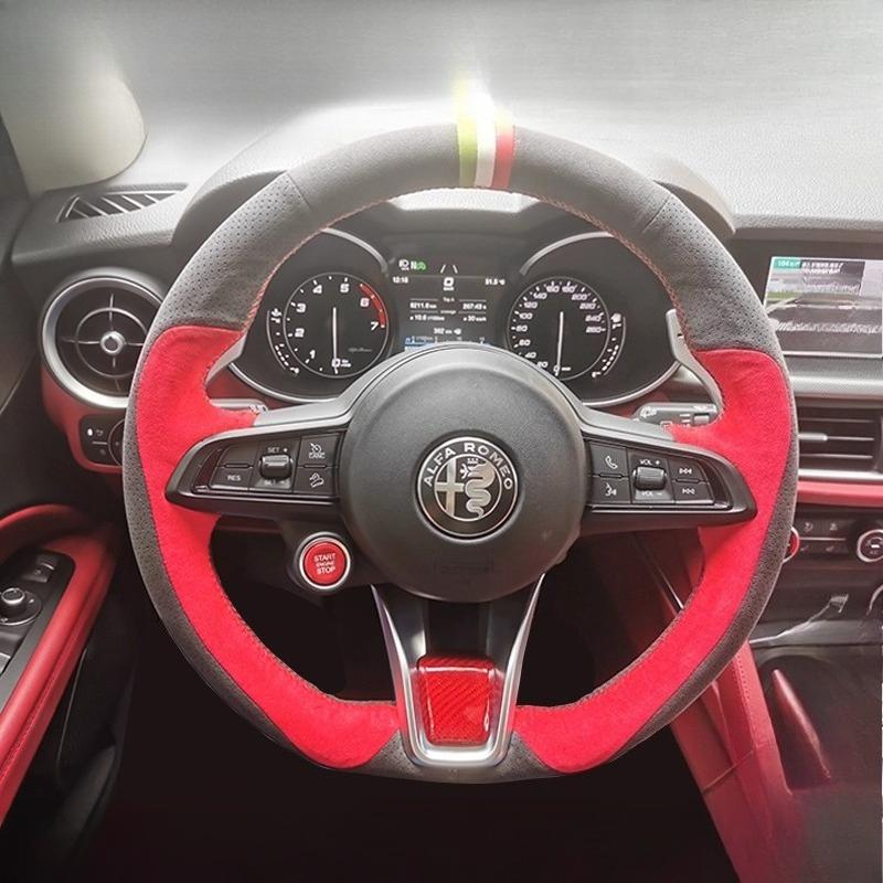 For Alfa Romeo ReQHub Caps For Alfa Romeo Giulia Stelvio 2020-2022 Hand-stitched High-quality Non-slip Suede Car Steering Wheel Cover