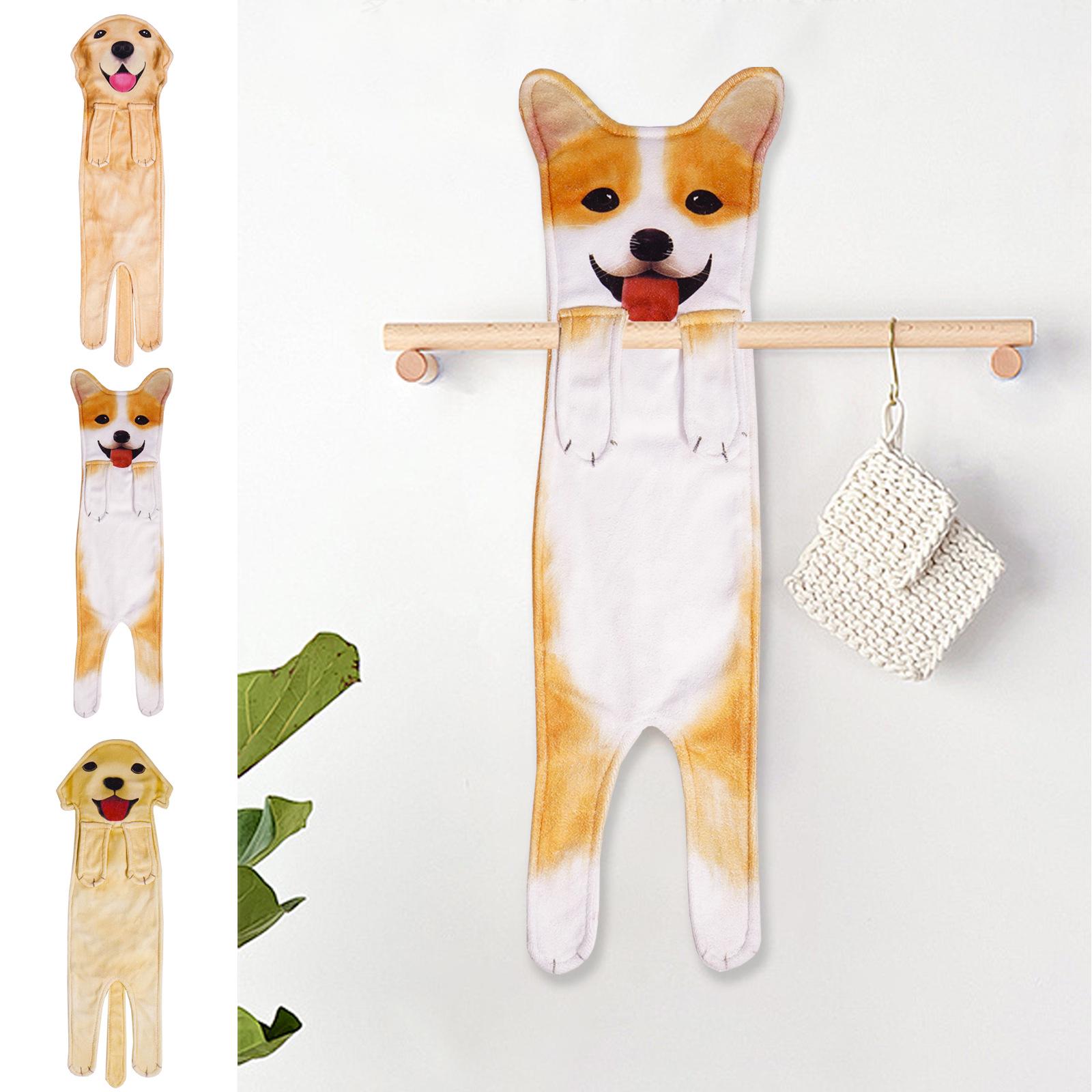 Creative Cartoon Puppy Hand Towel - Realistic, Absorbent Hanging Towel for Face Washing
