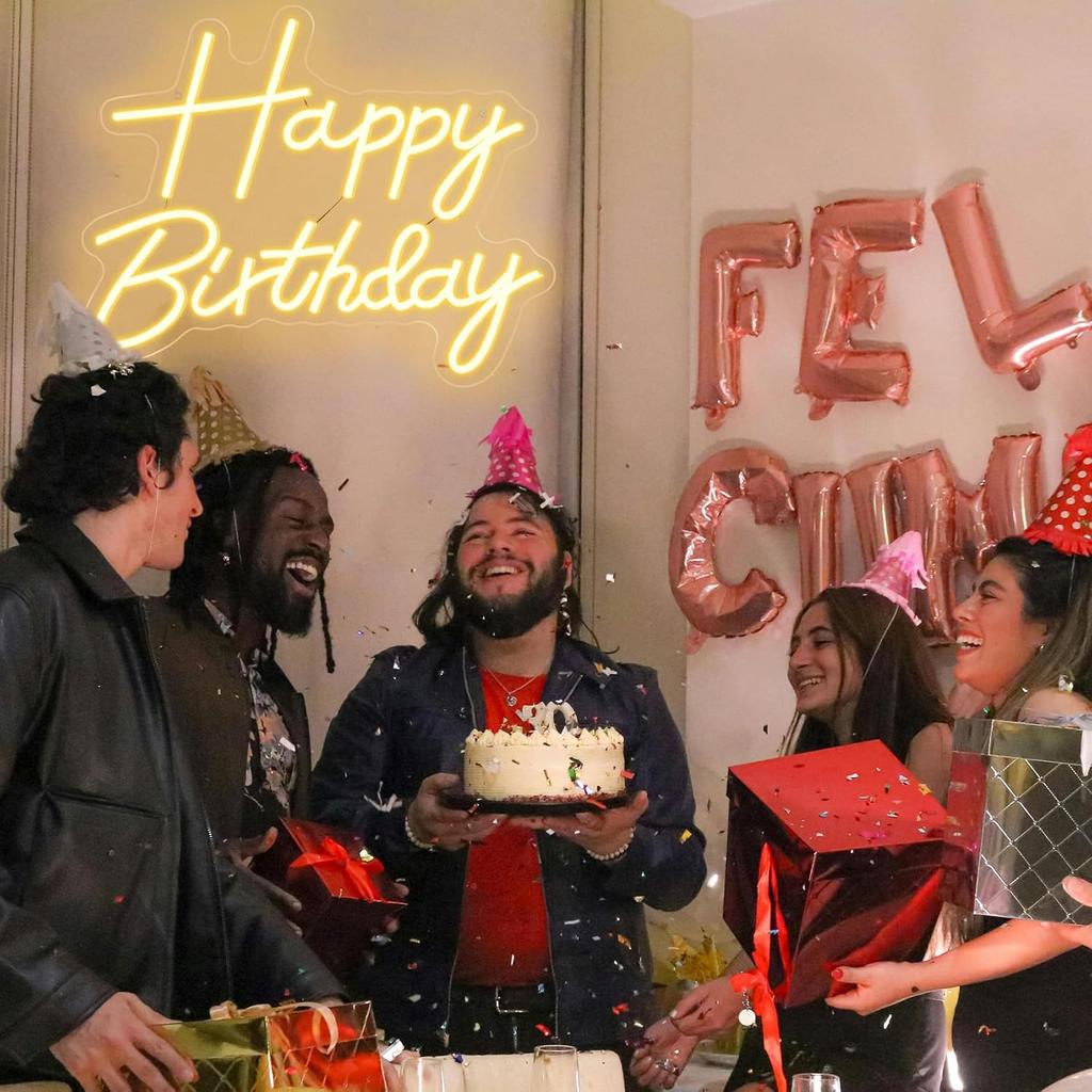 Happy Birthday Neon Sign for Backdrop, LED Happy Birthday Light Up Sign, USB Powered Dimmable Neon Light for Birthday Party Decorations Wall Decor,