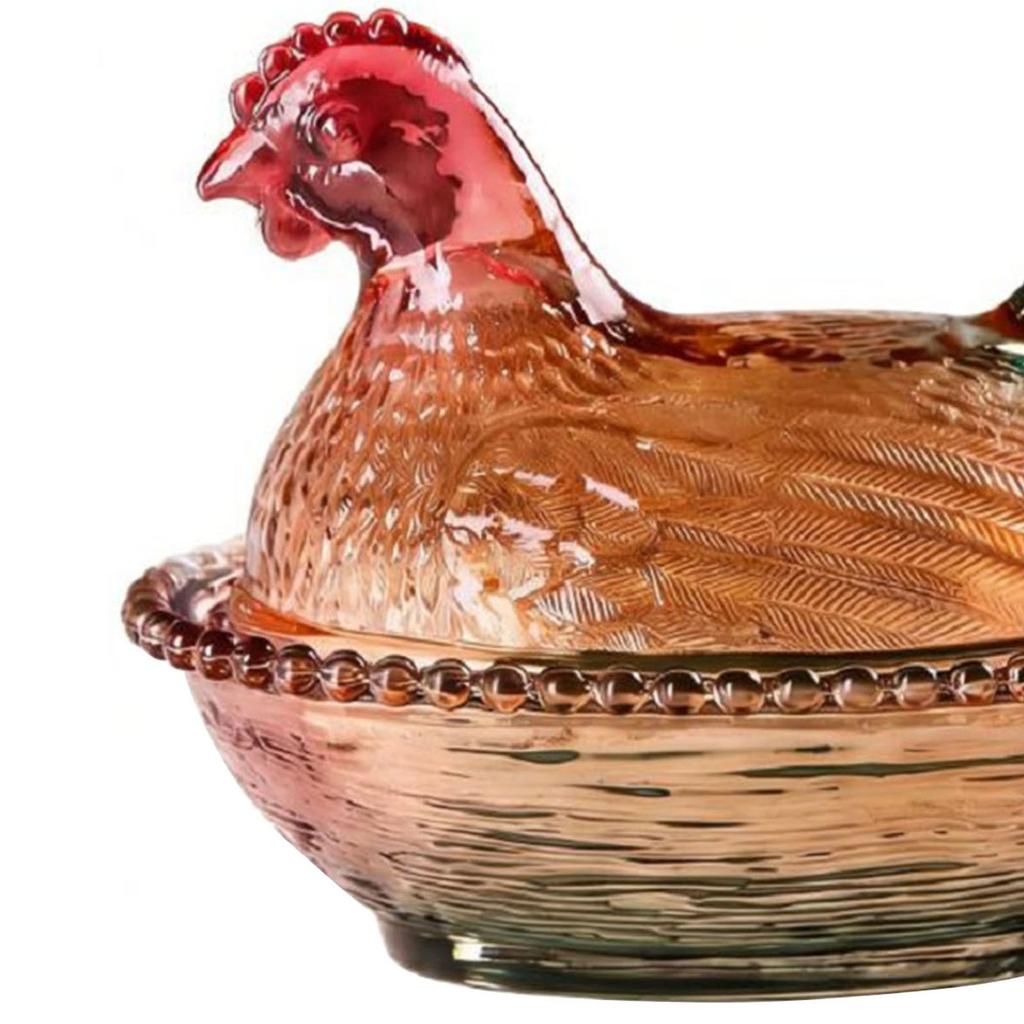 Hen Nest Glass Dish with Lid Vintage Dessert Snack Plate Multi-Purpose Retro Crystal Glasses Candy Jar for Home Decoration
