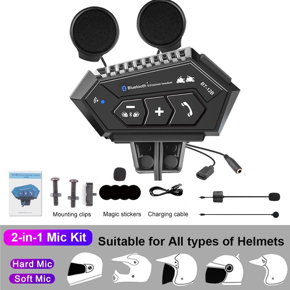

BT12B мотоциклетный шлем гарнитура мотоциклетный интерком 2 водителя говорят одновременно водонепроницаемый интерфон полный дуплекс с DSP CVC