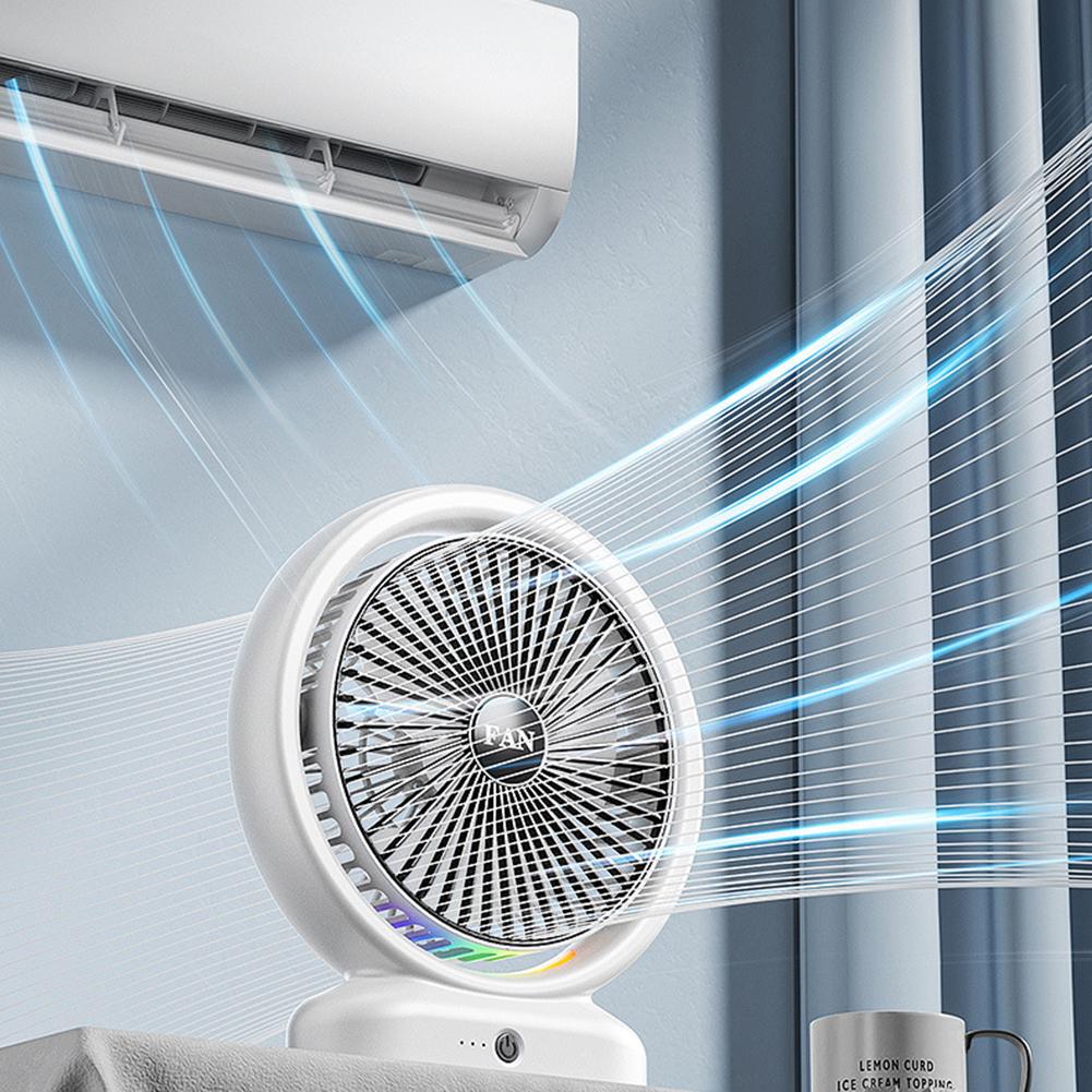 USB Quiet Fan Rechargeable with Colorful Light Small Cooling Fan Low Noise Portable Table Fan 3 Speeds for Home Bedroom Office