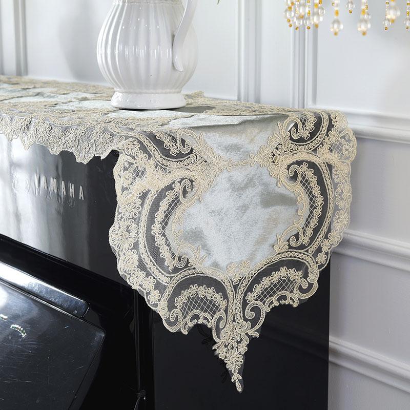 Piano Cover White Elegant Gold Velvet Table Flag Modern Piano Cloth Table Runner Embroidered Piano Covers European Lace Keyboard