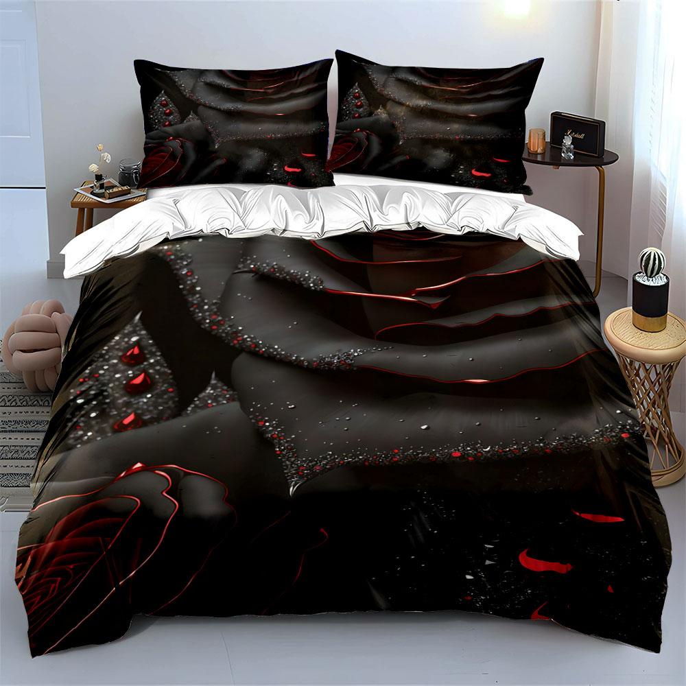 Black Rose Decor Set Soft Comfortable Duvet Cover Bedding Set Included 1*Duvet Cover & 2*Pillowcases, Gift