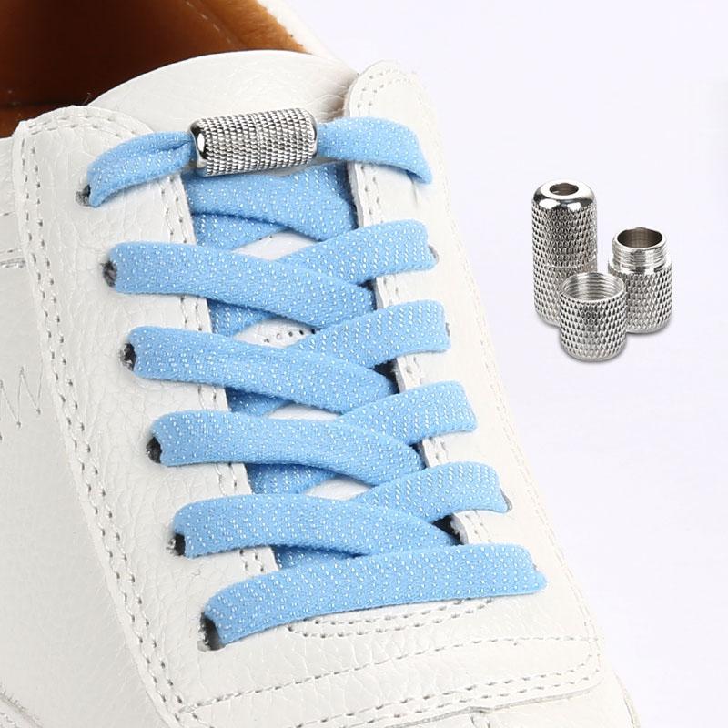 Elastic Flat Shoelaces for Sneakers No Tie Shoe Laces Metal Flower Noodle Capsule Buckle One Size Fits All for Kids and Adults