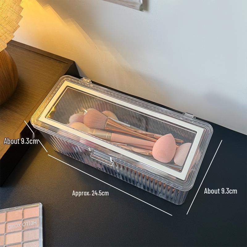 Transparent Dustproof Makeup Brush Storage Box with Lid - Large Capacity Vanity Organizer