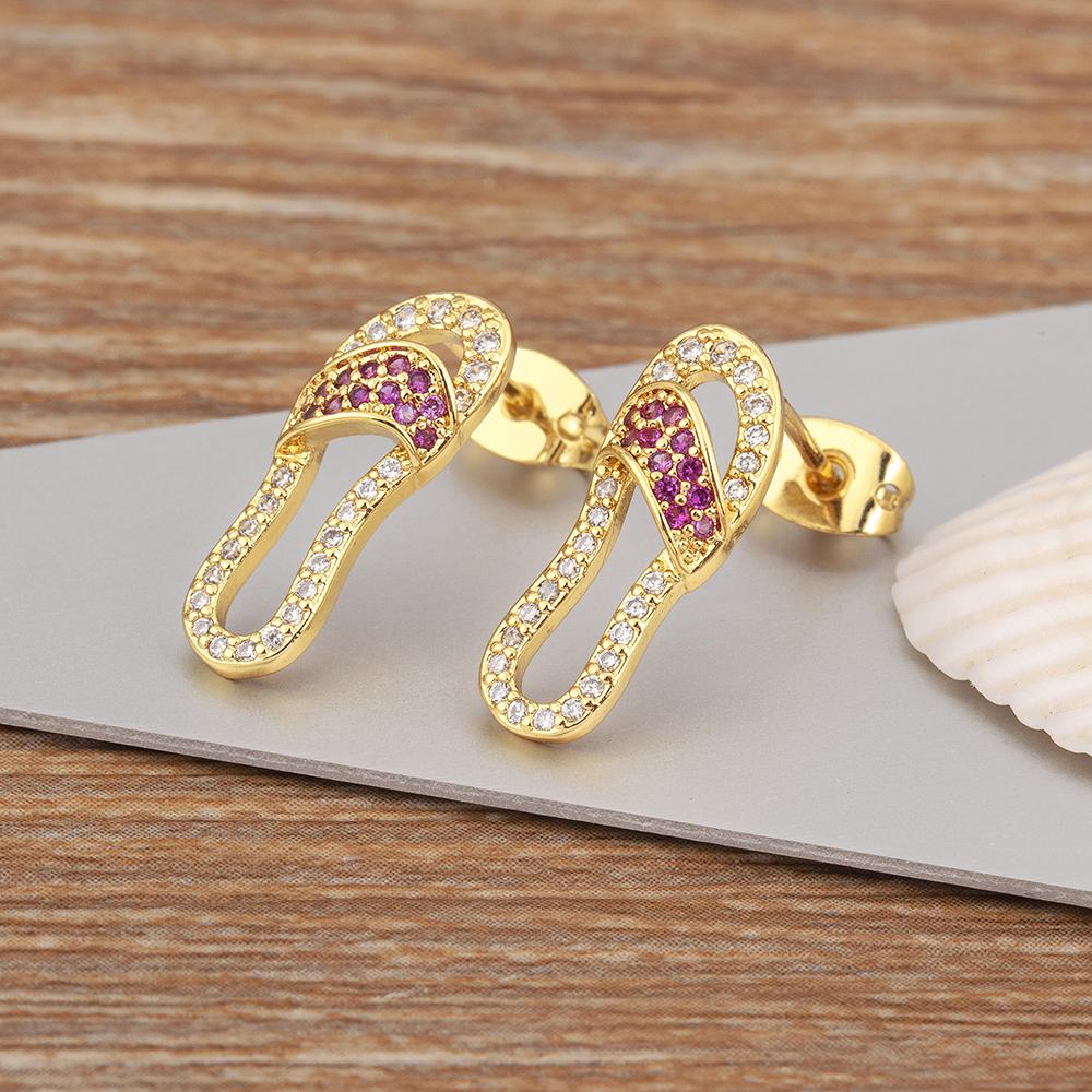 

Nidin New Arrival Hot Sale Slippers Shape Hollow Design Zircon Stud Earrings For Women Girl Personality Jewelry Accessories Gift розы красного