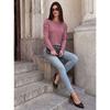 Women Loose Round Neck Pleated Puff Long Sleeve Solid Color T Shirt Top