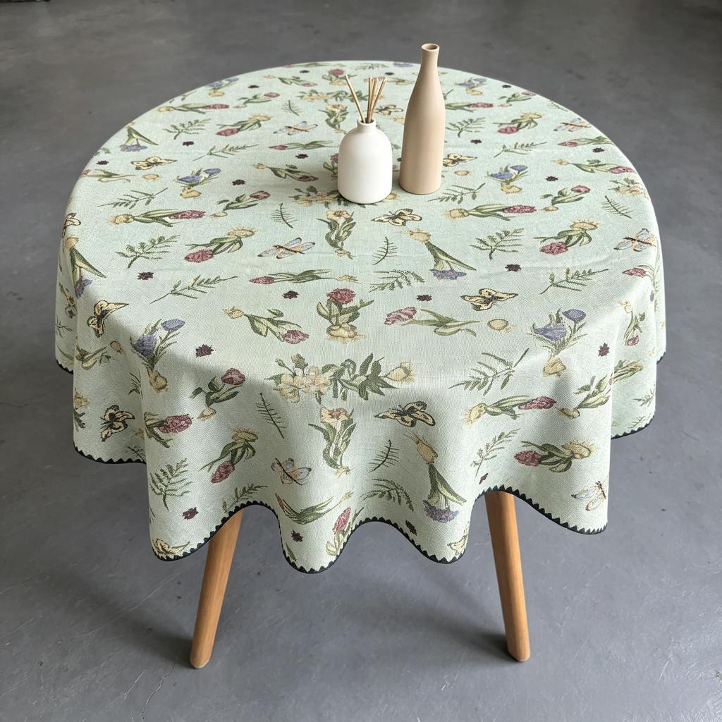 Kitchen Dining Room Daily Arrangement Convenient Soft Fabric Cotton Round Table Cloth