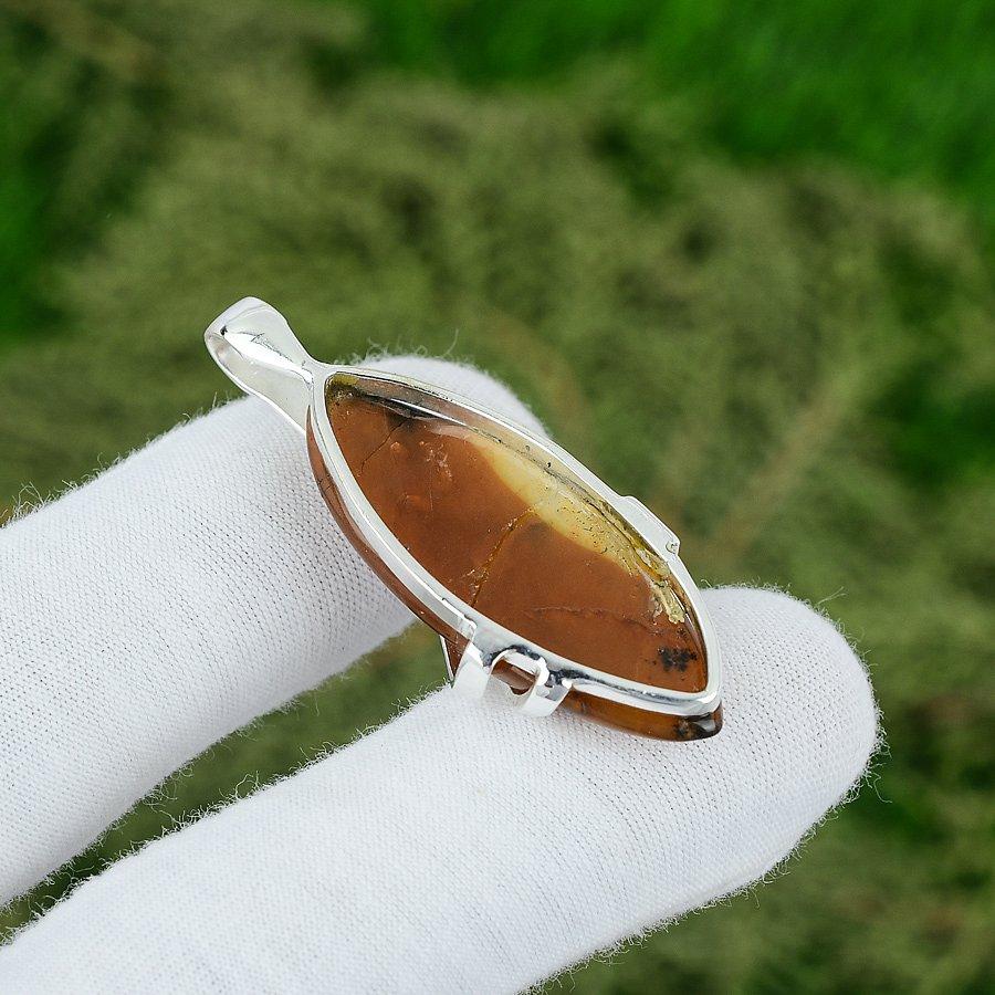 Marquise Mookaite Gemstone Wedding Bezel Wife Ethnic Pendant Jewelry 925 Silver