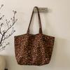 Retro Large-capacity Tote Bag Women's New Versatile Leopard Print Shoulder Bag College Student Class Commuter Bag
