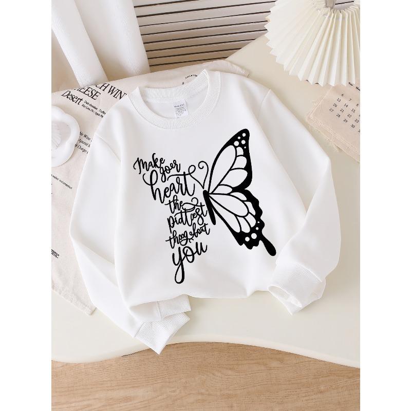 European sizes Girls Soft Crewneck Sweatshirt Make Your Heart The Prettiest Thing Print, Casual All-Match, Ideal Holiday Present