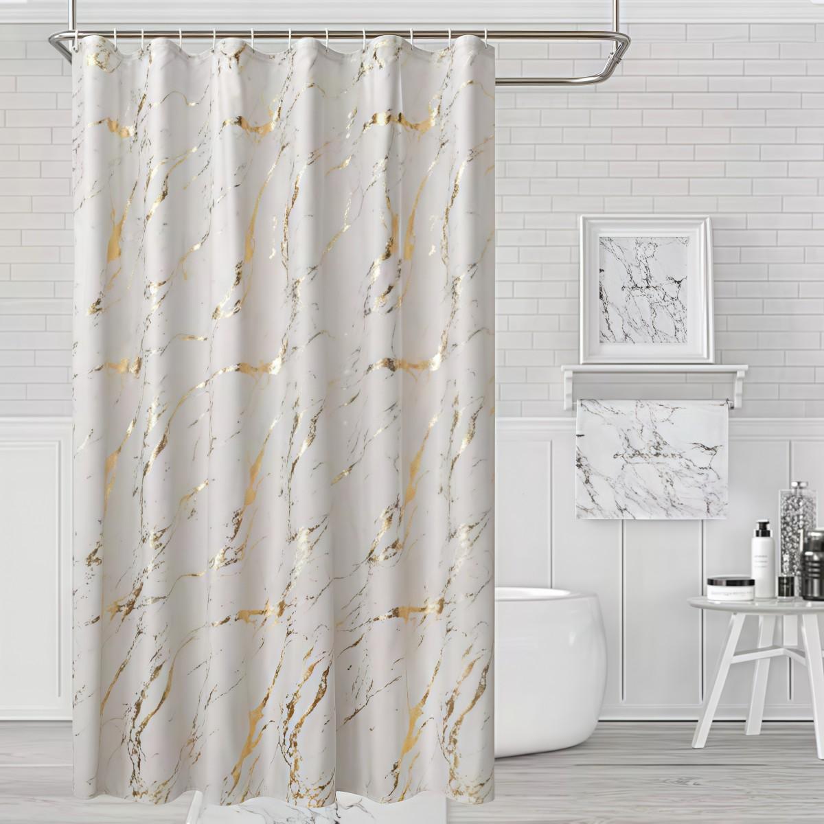 

Gold Marble Shower Curtain White And Gold Vein Pattern Elegant Design Waterproof Bath Curtain Modern Luxury Bathroom Decor W60H190(CM)-1 Pcs