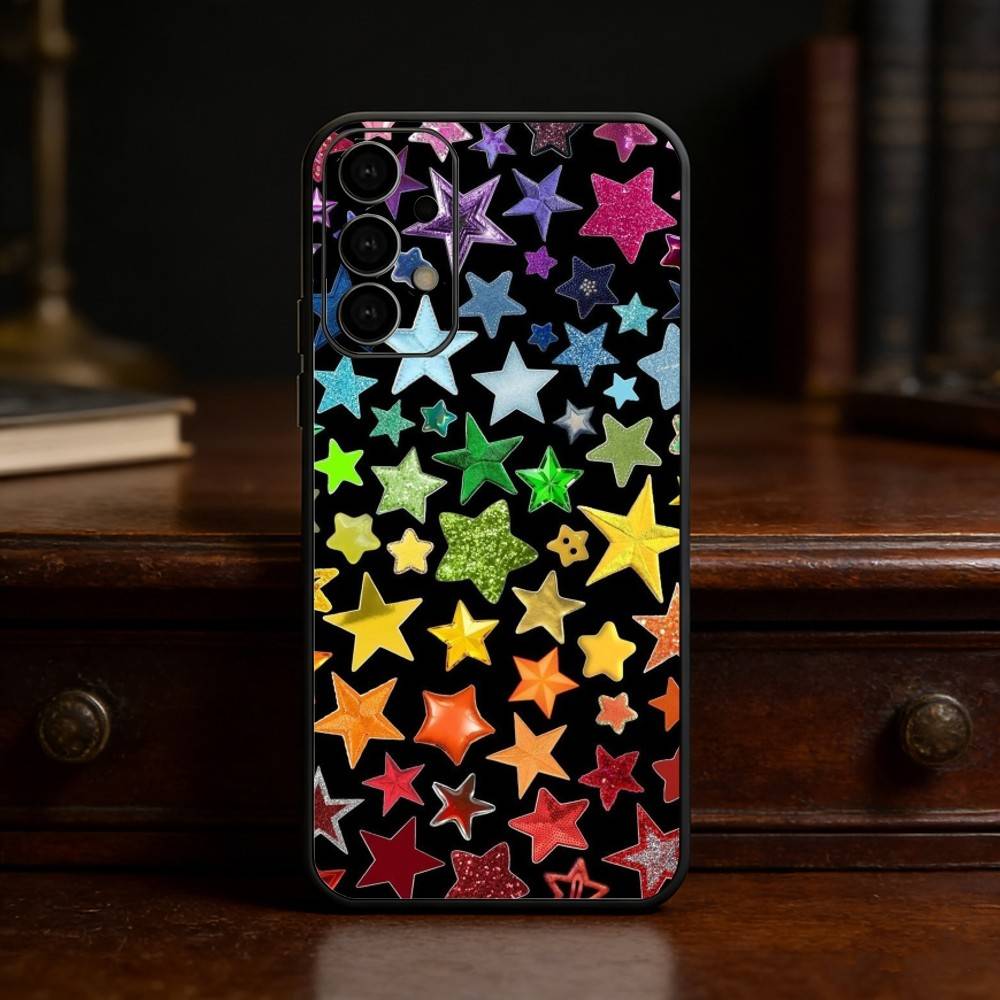 Colorful Star Phone Case For Samsung S25,S24,S21,S22,S23,S30,Ultra,S20,Plus,Fe,Lite Black Shell