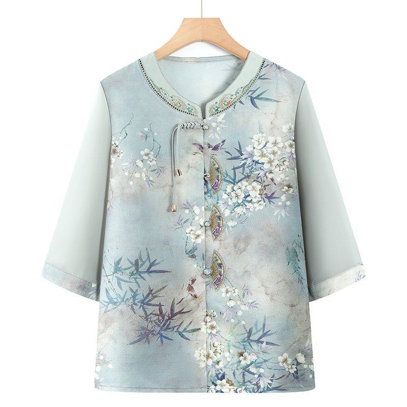 

New Summer Thin Style Chinese-Inspired Two-Piece Set for Middle-Aged and Elderly Women 2XL (Recommended 100-115 jin)