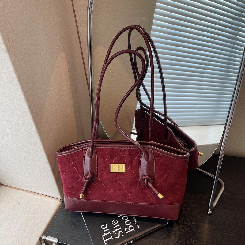 Retro matte rhombus small bag women's new fashion contrasting color tote bag autumn and winter popular commuter shoulder bag