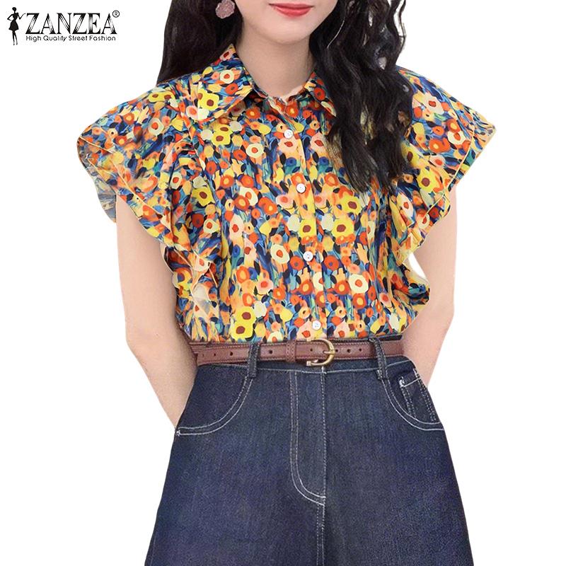 

ZANZEA Women Classic Collar Summer Short Sleeve Floral Print Blouse S